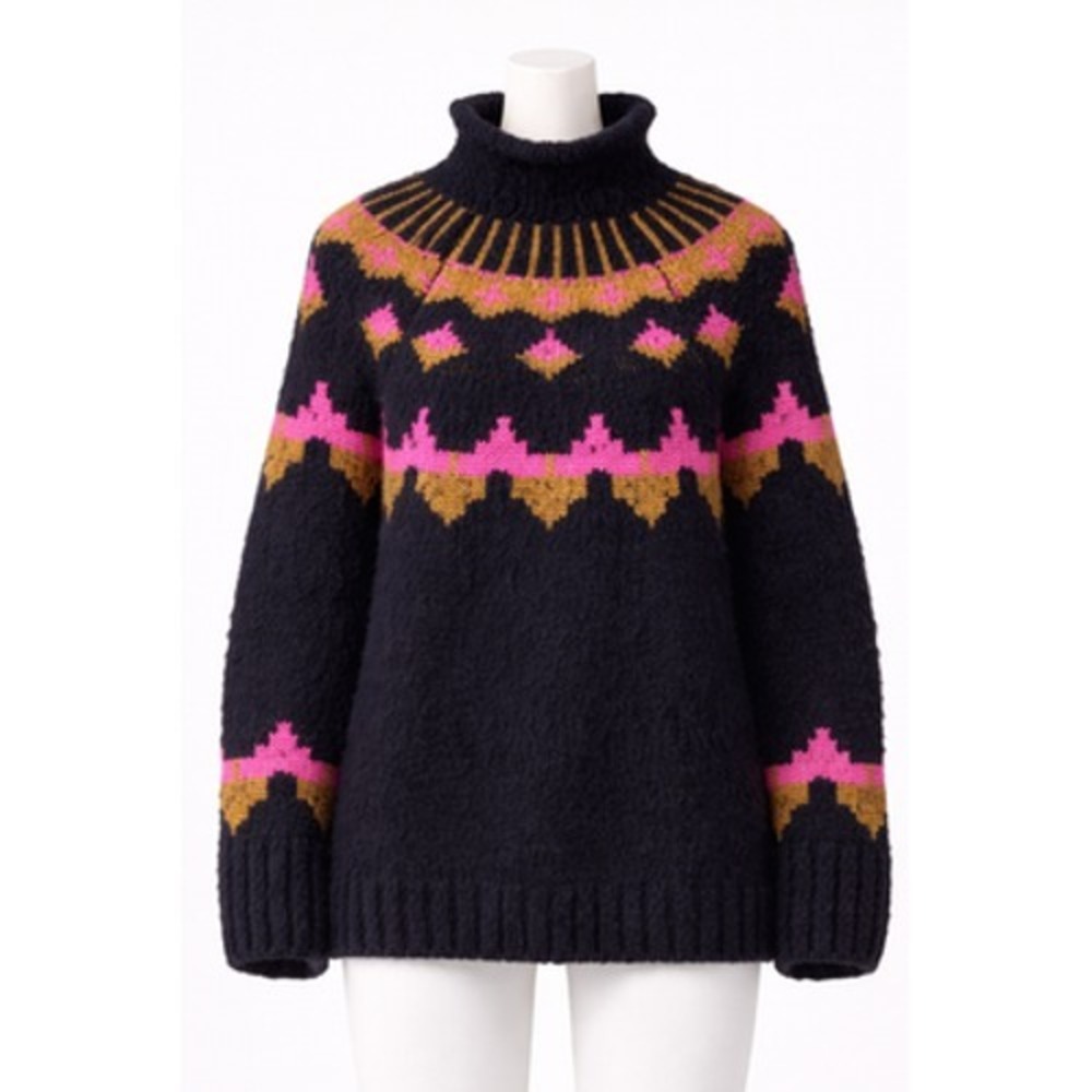 A.L.C. Sweater Medium Navy Multicolor Fair Isle Wool Alpaca‎ Turtleneck Pullover